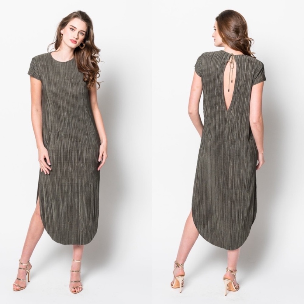Sabina Musayev Olive Ribbed Midi Dress with Back Keyhole